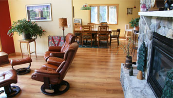 Cozy chairs by the fireplace